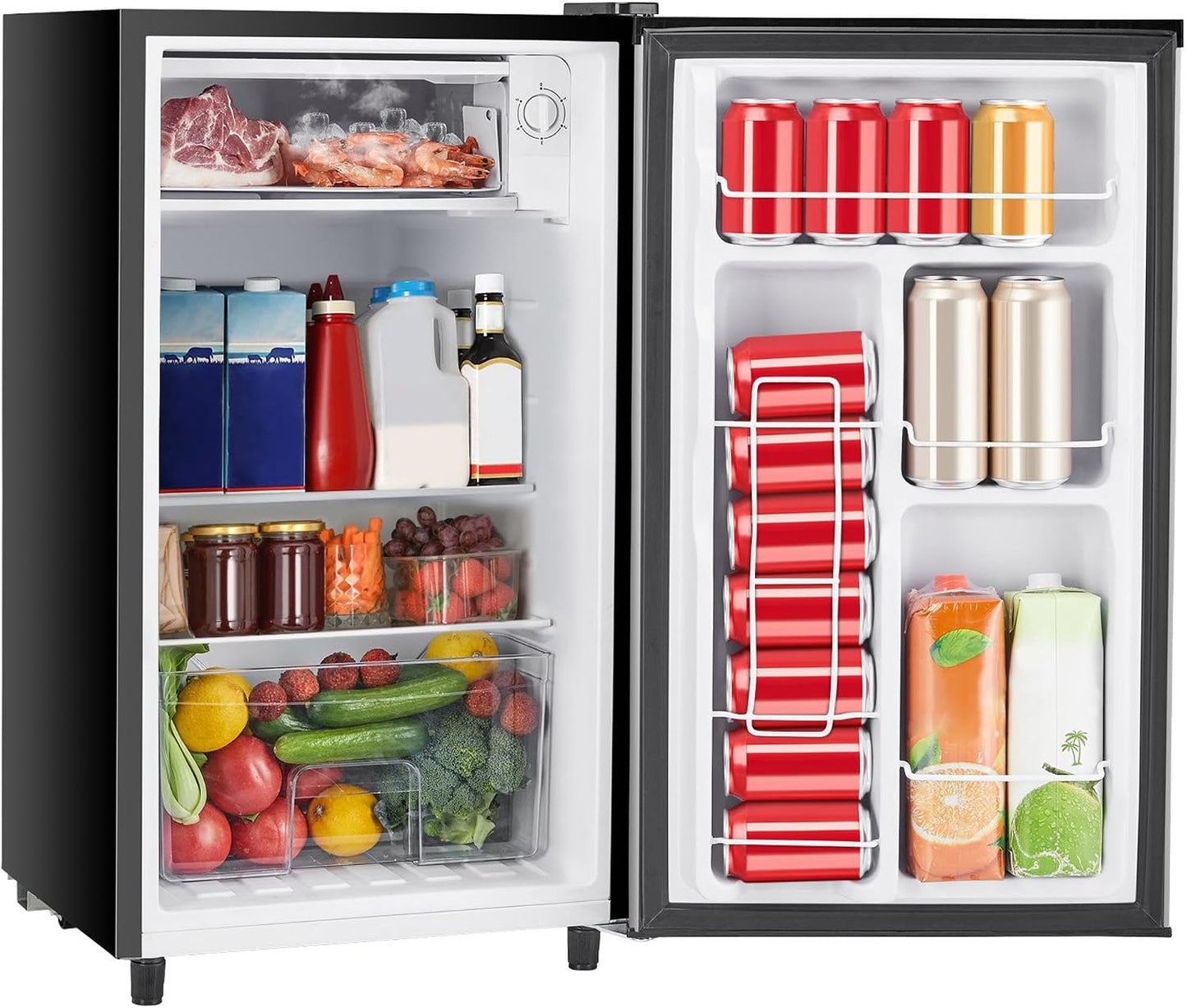 Sweetcrispy 3.2 Cu Ft Mini Fridge w/ Freezer Compact Refrigerator Silver Door