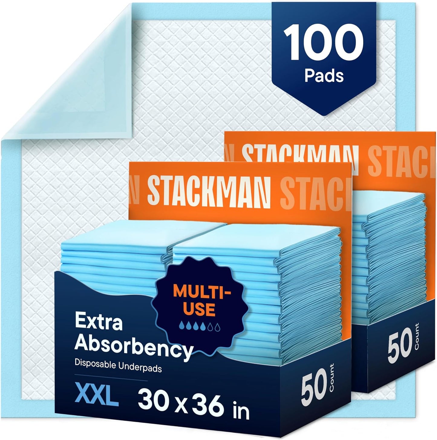 Stack Man Chucks Pads 30x36 XXL Disposable Underpads 100 Pack Super Absorbent