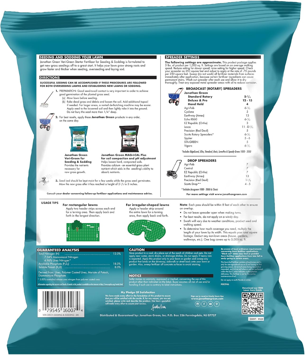 Jonathan Green 16007 Veri-Green Starter Lawn Fertilizer 12-18-8 5000 Sq Ft