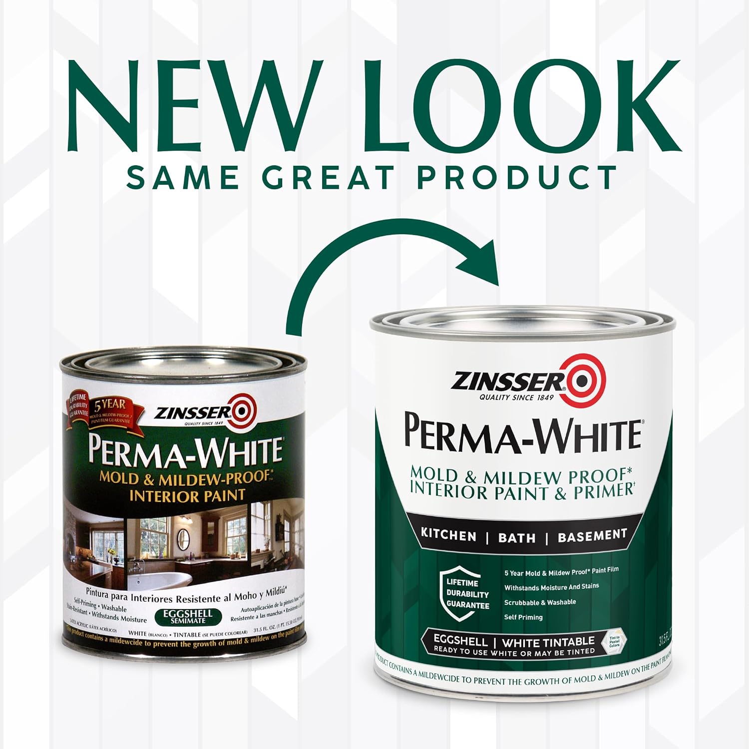 Zinsser 02774 PERMA-WHITE Mold & Mildew Proof Interior Paint Quart Eggshell