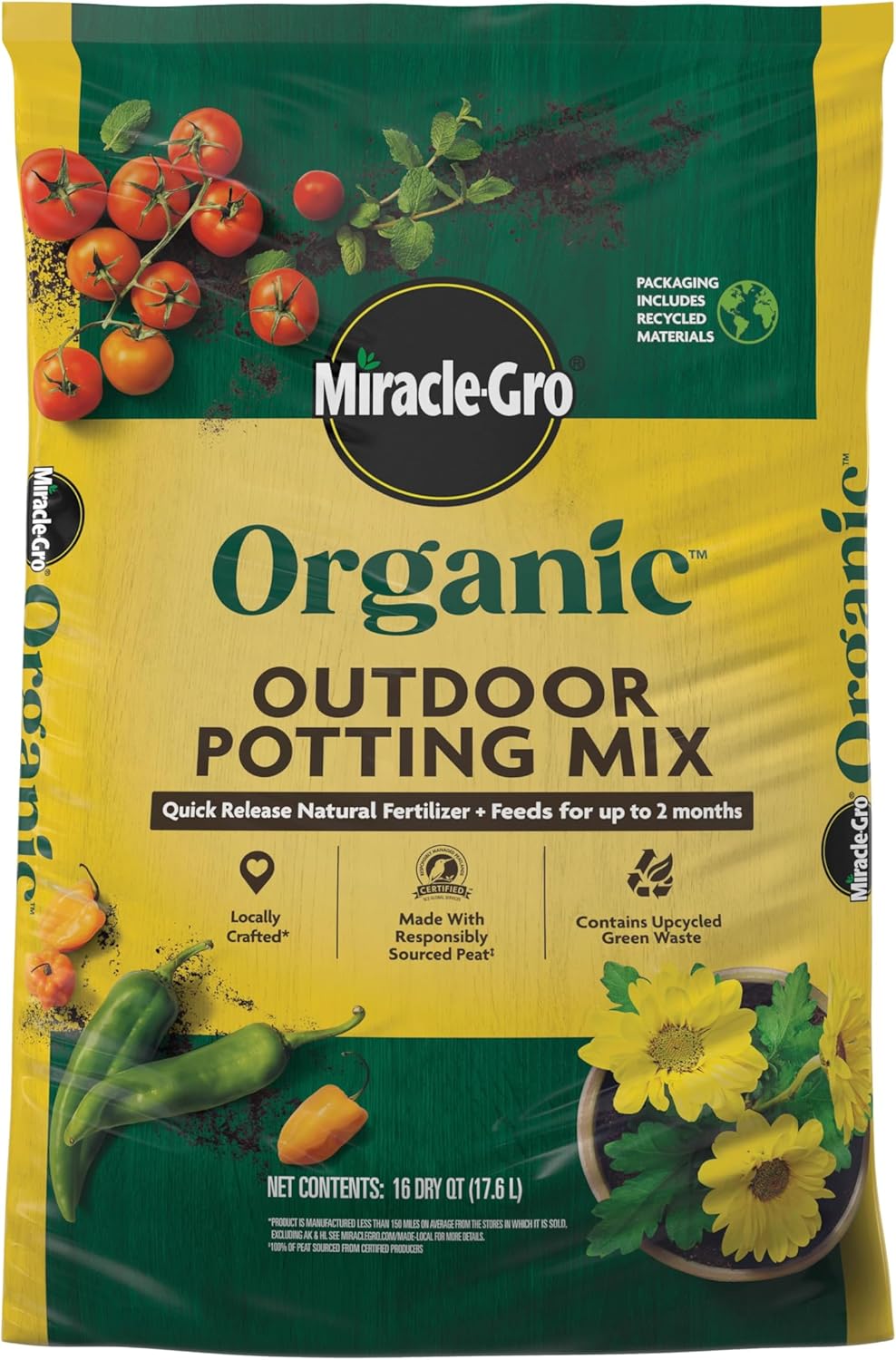 Miracle-Gro Organic Outdoor Potting Mix 16 Qt w/ Natural Fertilizer