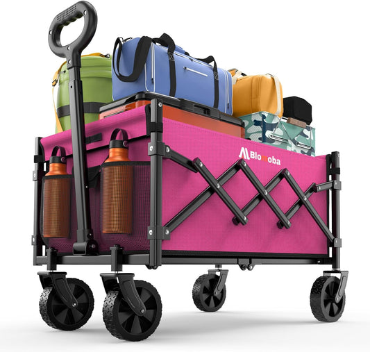 Blomoba Collapsible Wagon Cart w/ Wheels 220lb Folding Utility Garden Pink