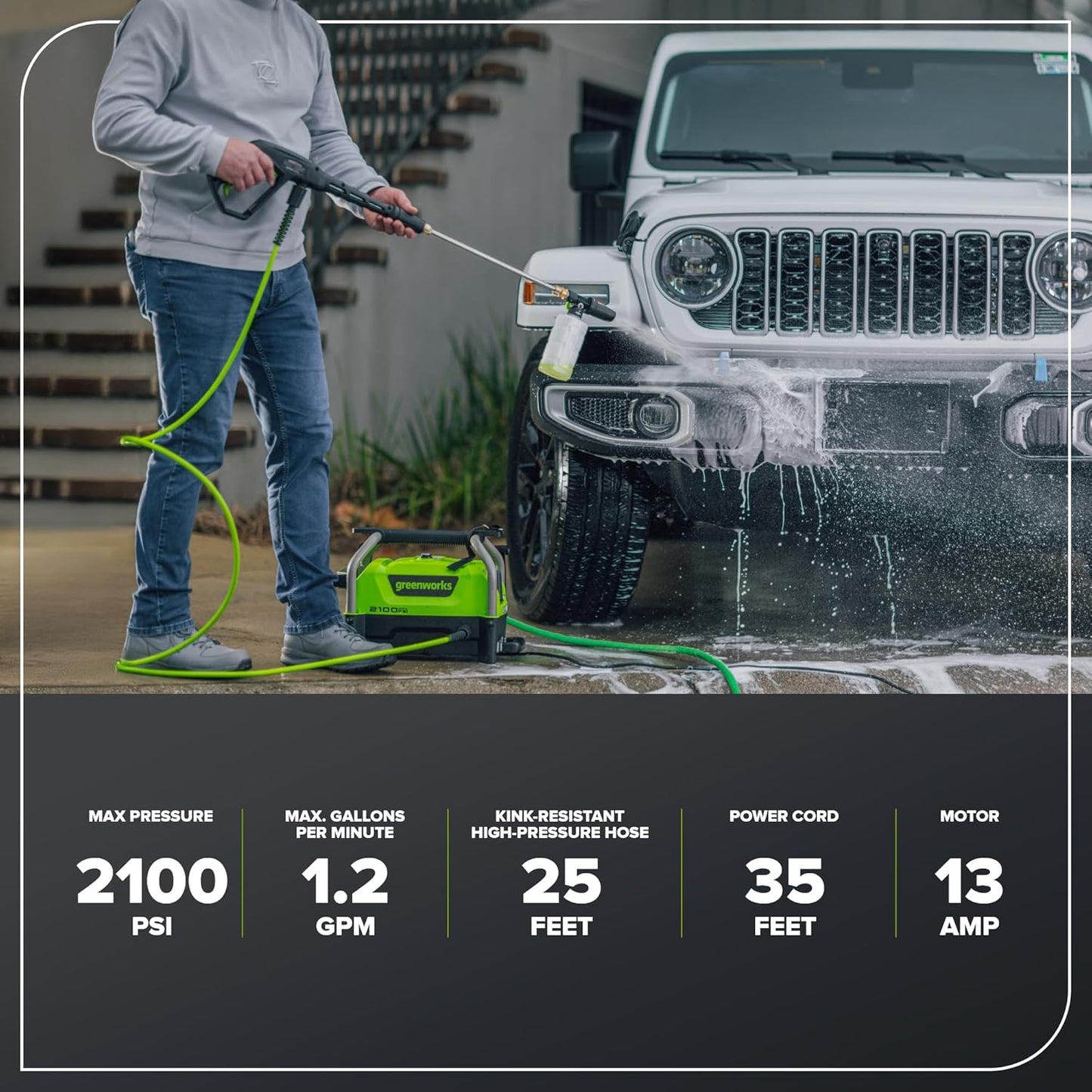 Greenworks 2100 PSI 1.2 GPM Electric Pressure Washer w/ Nozzles &amp; Soap Applier