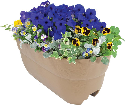 EMSCO Bloomers 24in Railing Planter w/ Drainage Holes Weatherproof Resin Sand
