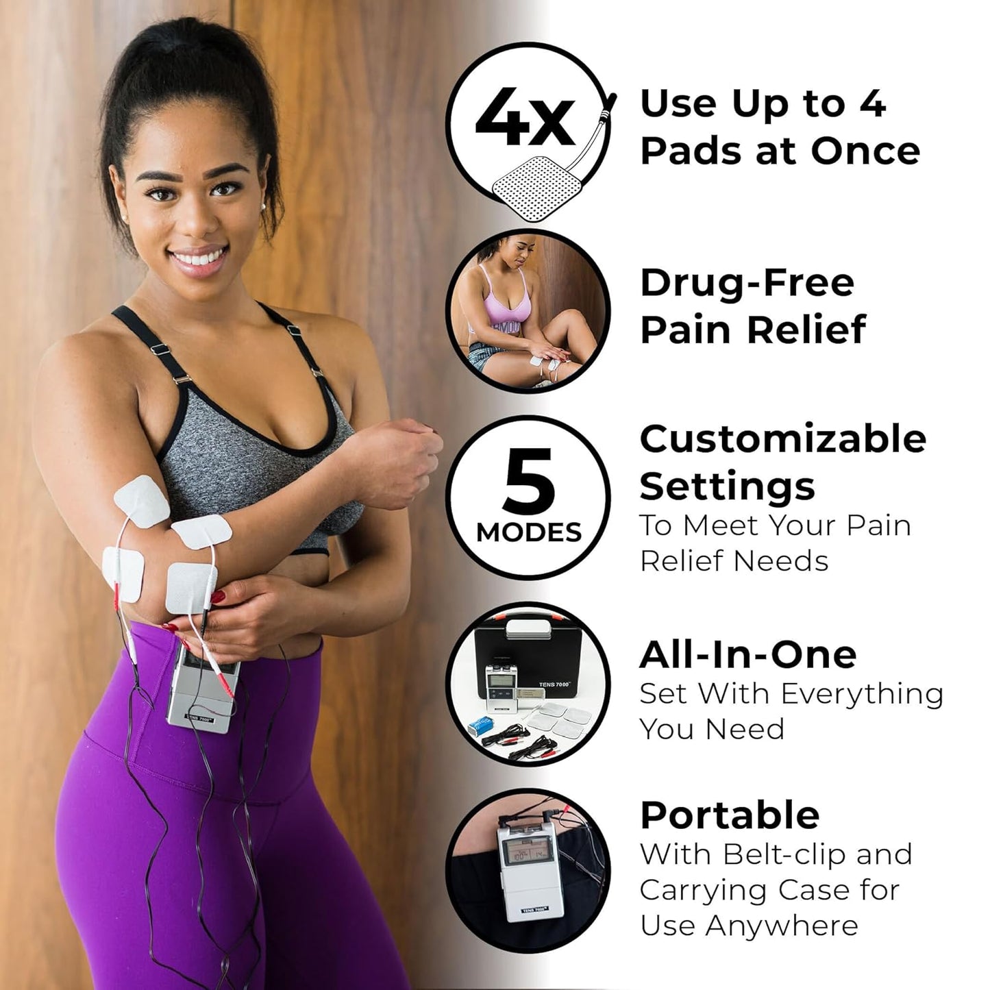 TENS 7000 Digital TENS Unit Muscle Stimulator w/ Accessories Back Pain Relief