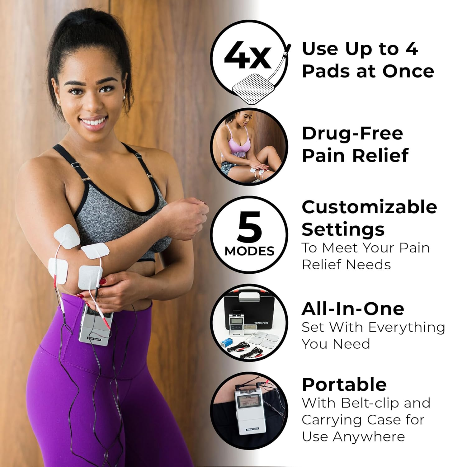 TENS 7000 Digital TENS Unit Muscle Stimulator w/ Accessories Back Pain Relief