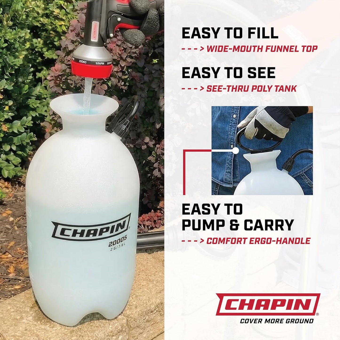 Chapin 20005 2 Gallon Pump Sprayer SureSpray Adjustable Nozzle w/ 34in Hose