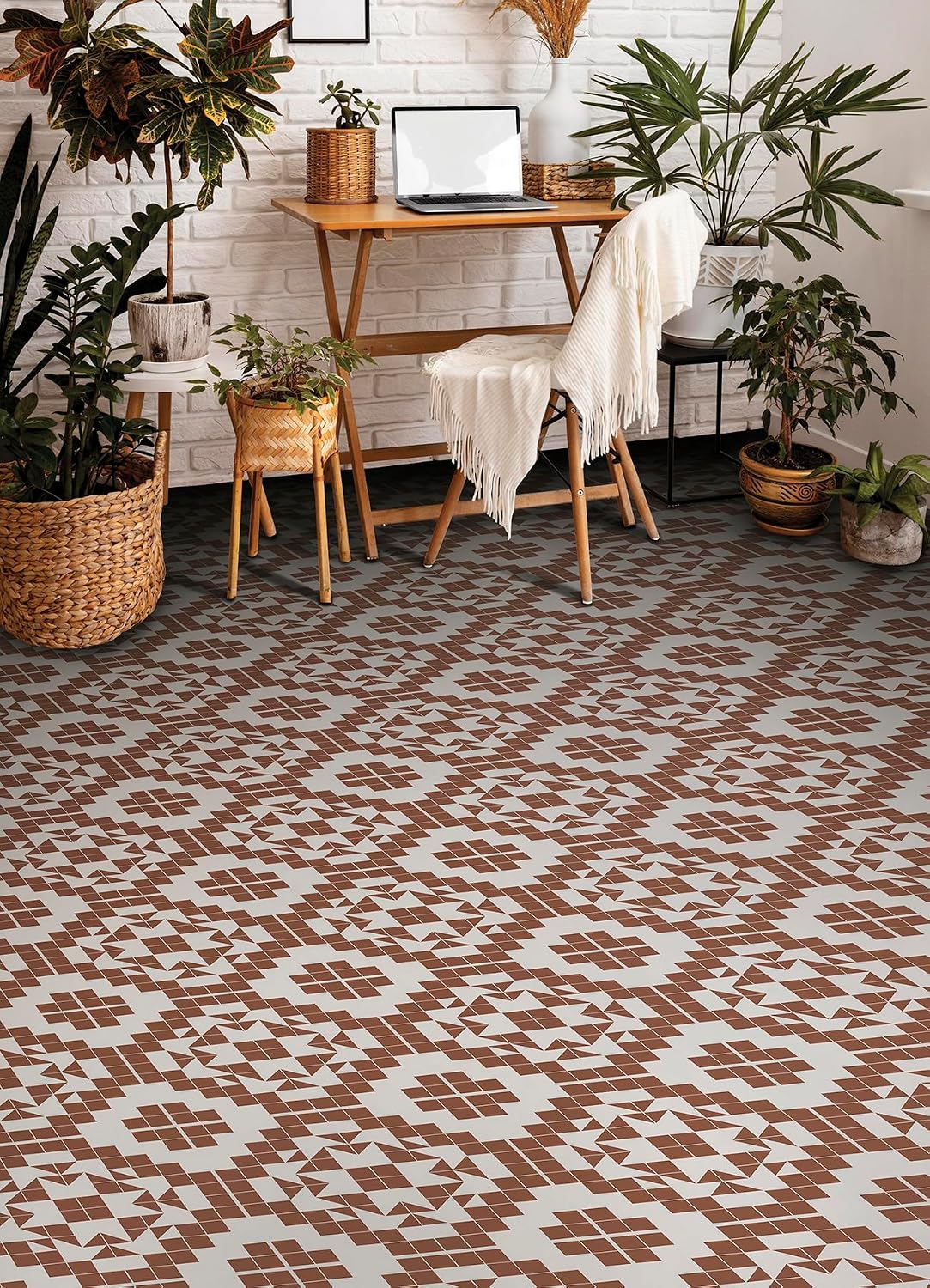 FloorPops FP4946 Matias Peel & Stick Floor Tiles 12x12in Terracotta