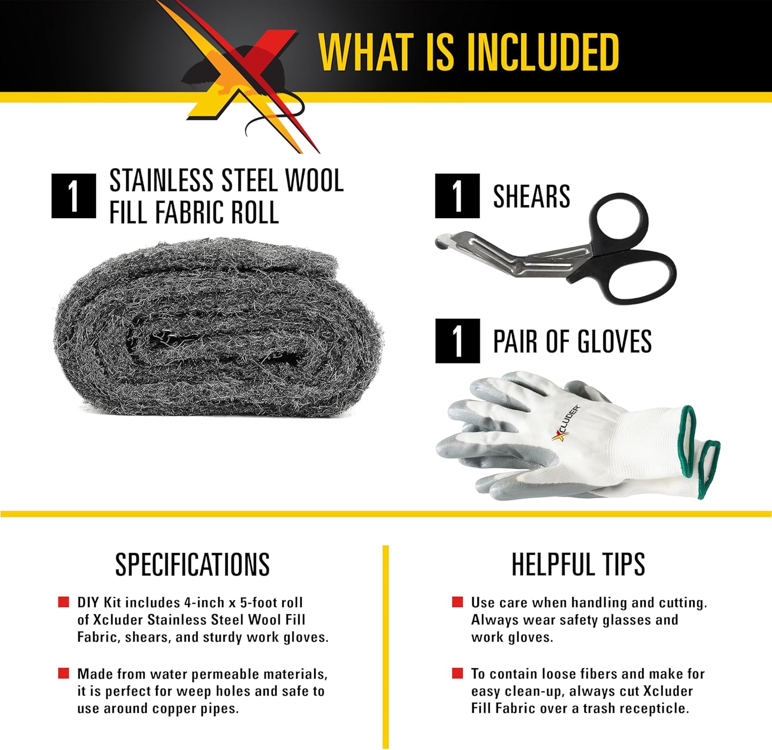 Xcluder Rodent Control Fill Fabric Large DIY Kit Stainless Steel Wool