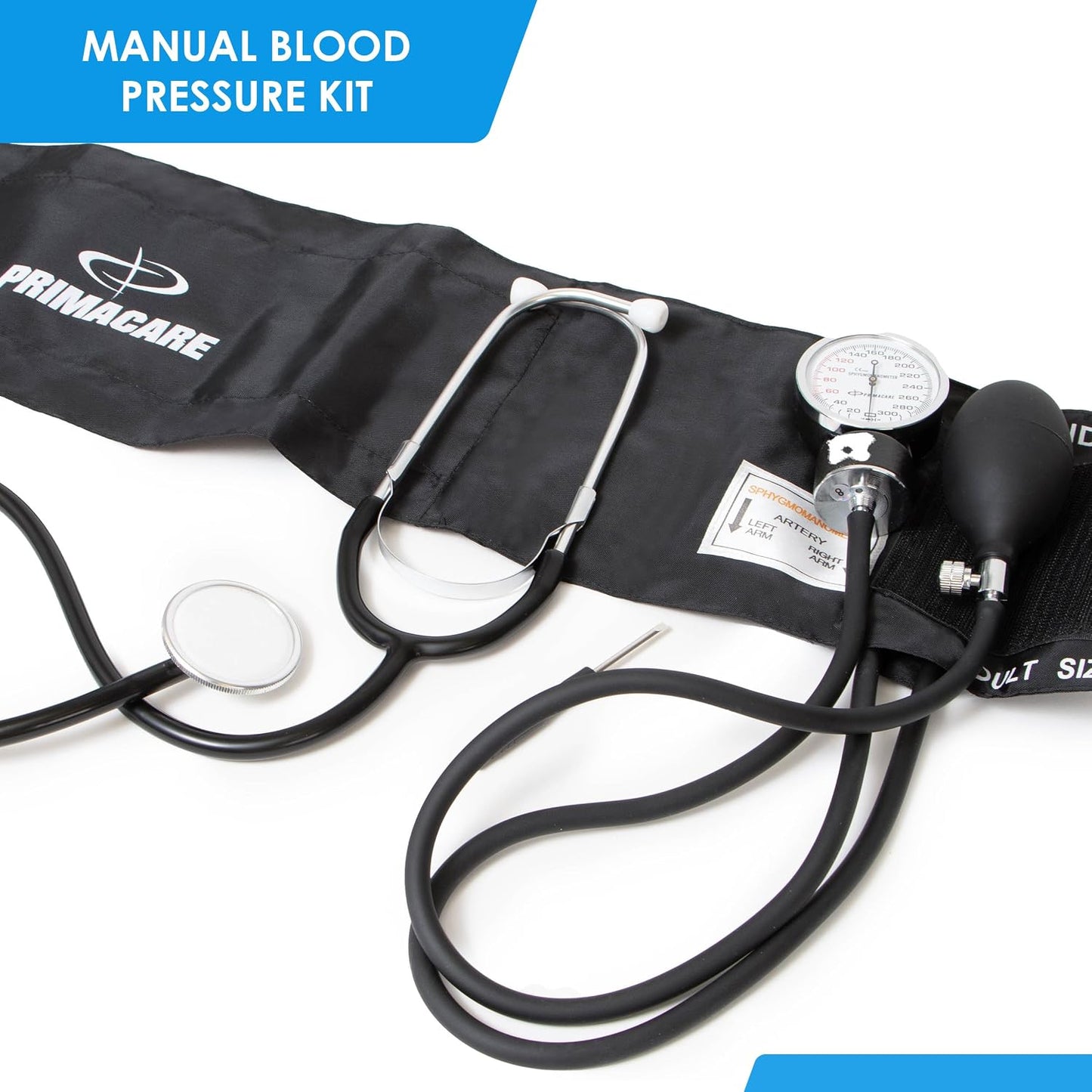 PrimaCare DS-9197-BK Manual Blood Pressure Kit w/ Stethoscope Adult Cuff Case