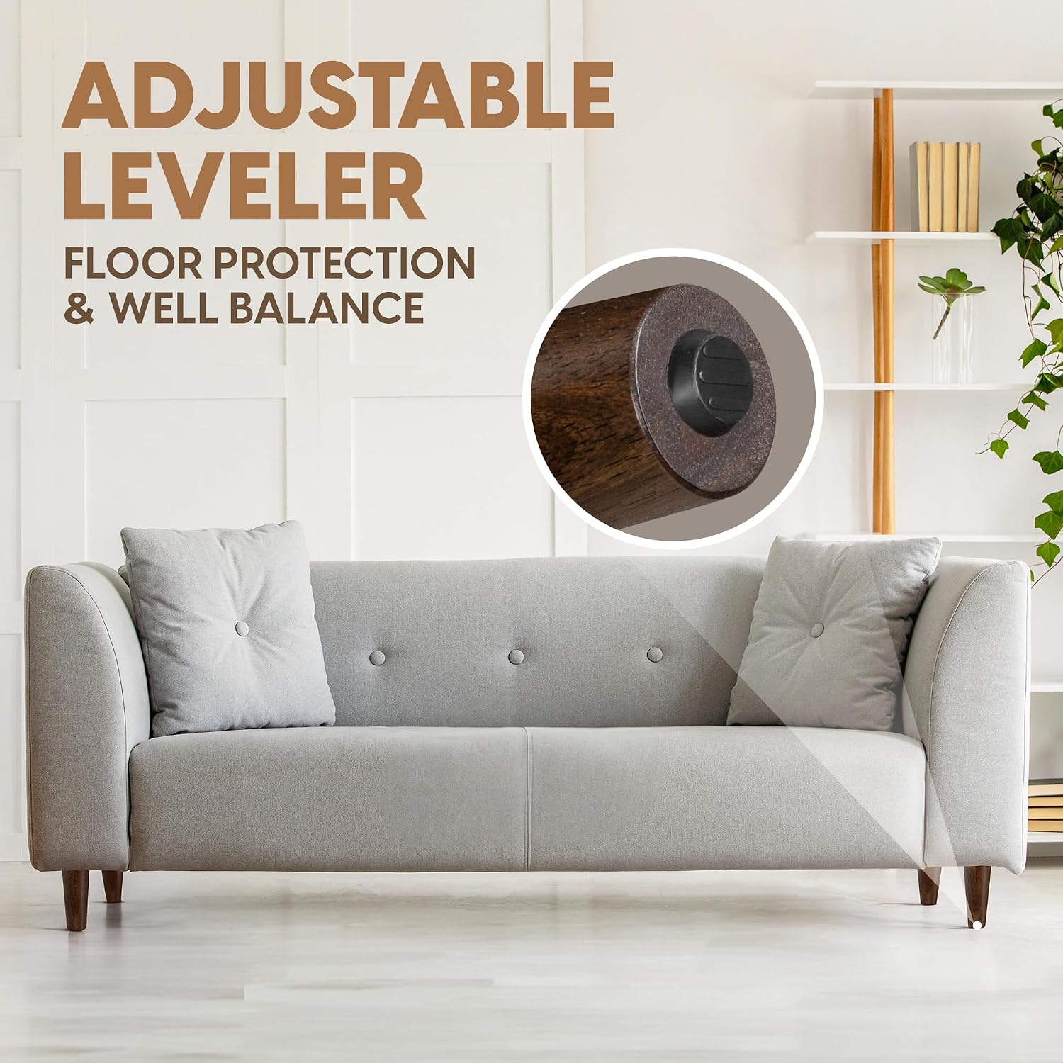 Yes4All 6in Square Wood Furniture Legs Set of 4 Adjustable Leveler Brown