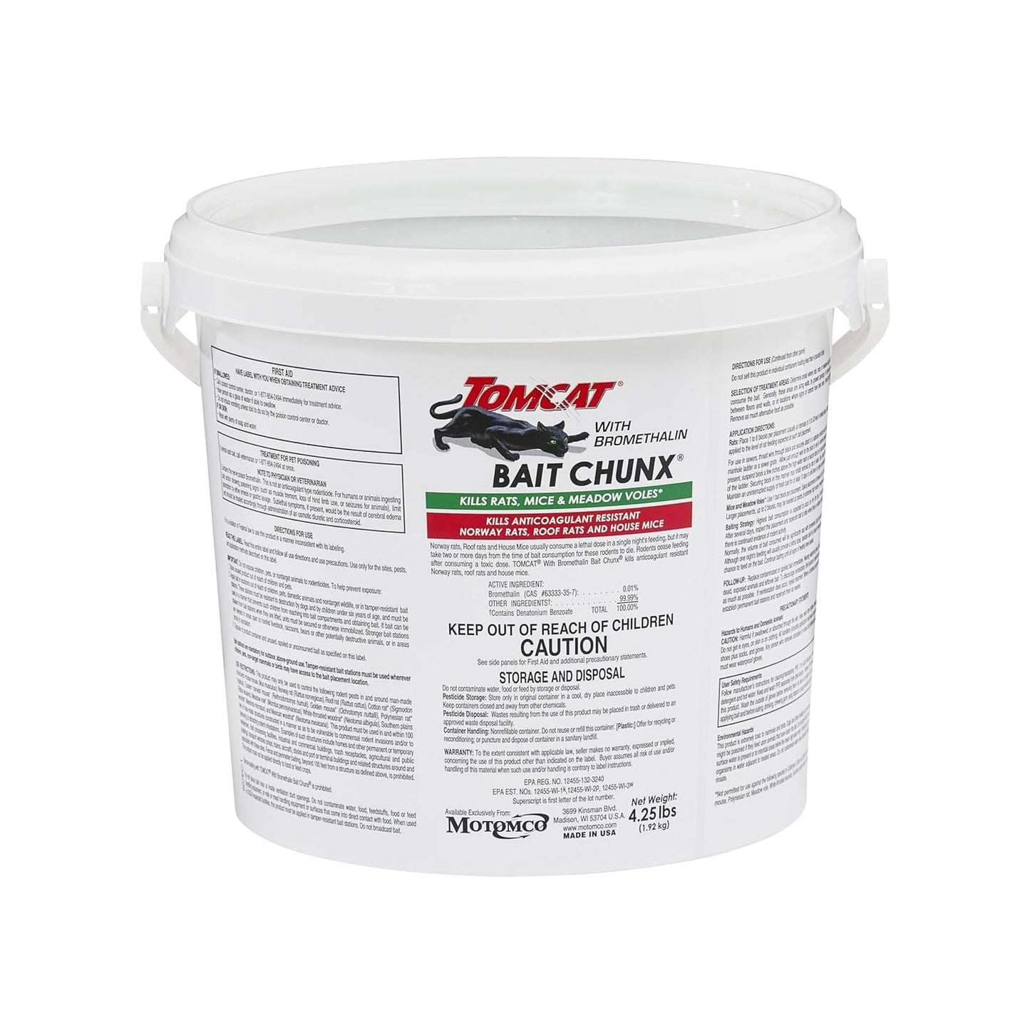 Tomcat Bromethalin Bait Chunx 4.25lb Rat & Mouse Killer Pail Agricultural Use