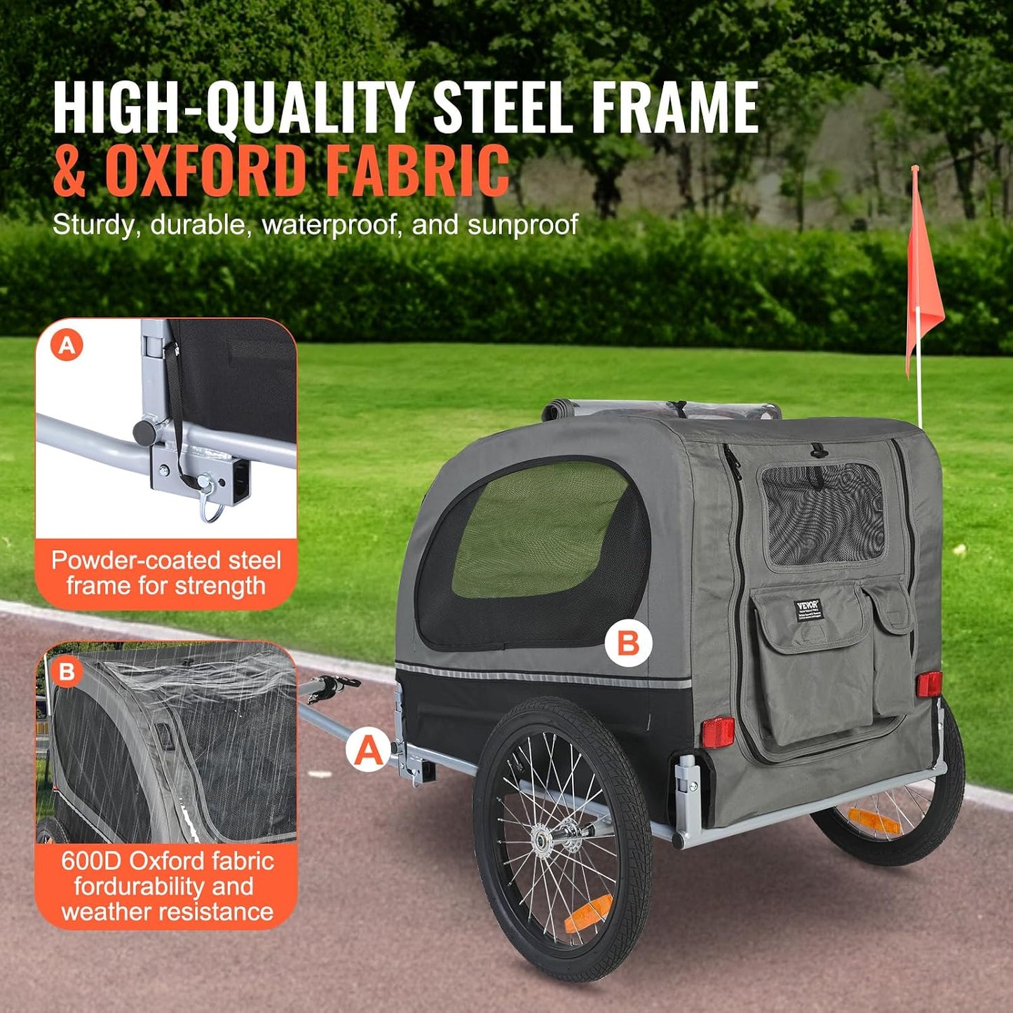 VEVOR Dog Bike Trailer 88 lb Folding Pet Cart Bicycle Carrier Quick Release