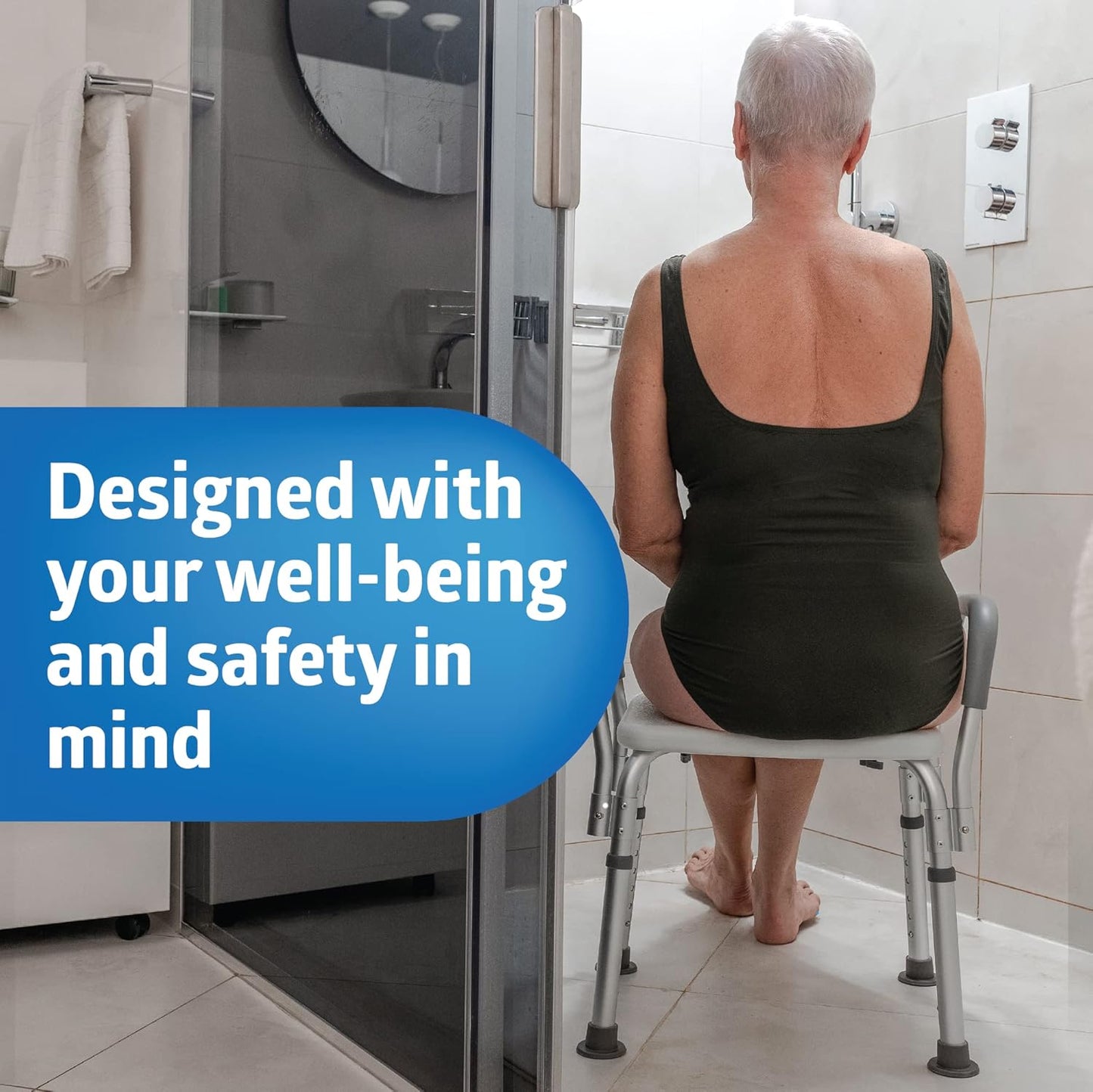 Medline Shower Chair Seat w/ Padded Armrests &amp; Back Adjustable Height