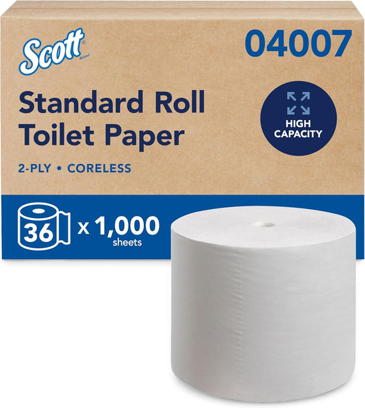 Scott 04007 Coreless High Capacity 2-Ply Toilet Paper 36 Rolls x 1000 Sheets