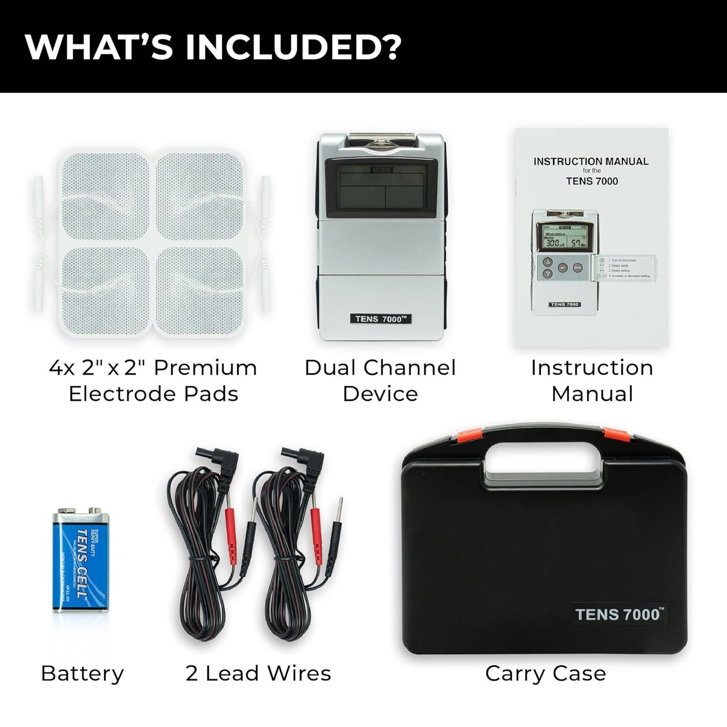 TENS 7000 Digital TENS Unit Muscle Stimulator w/ Accessories Back Pain Relief
