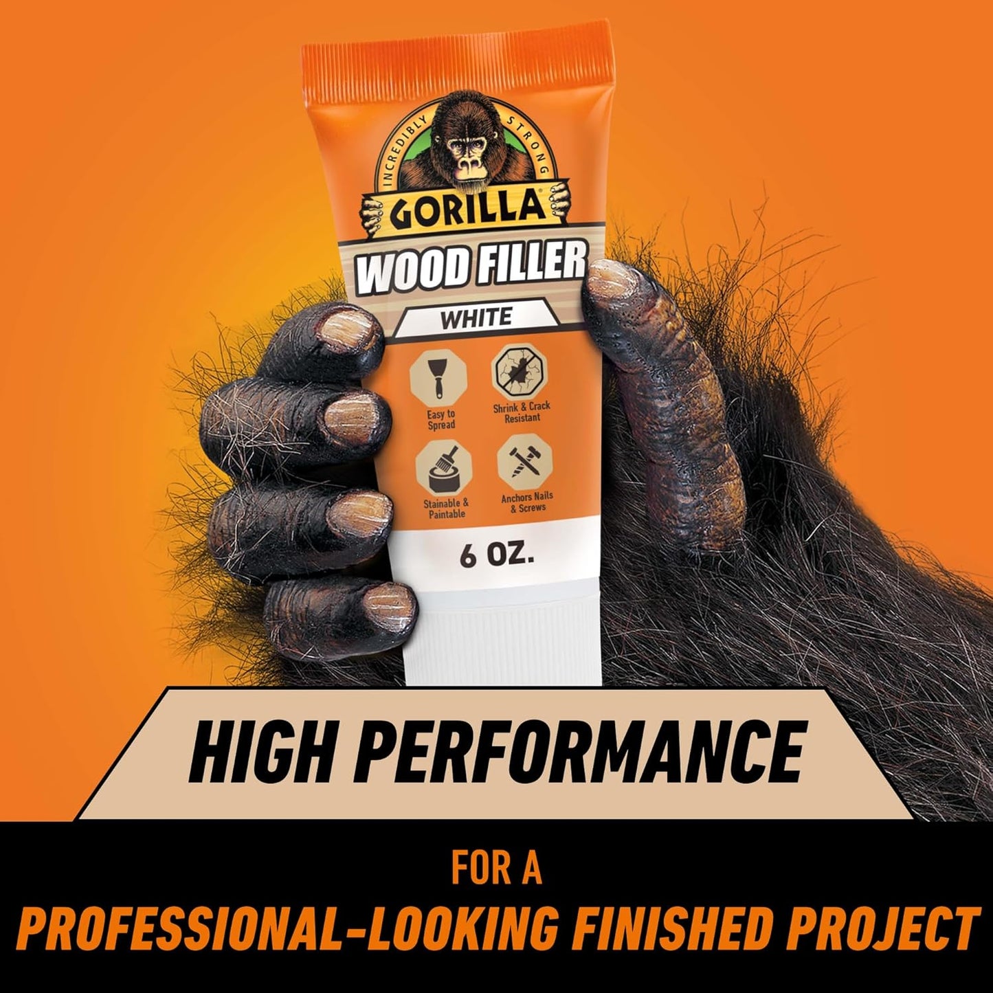 Gorilla All Purpose Wood Filler White 6oz Tube Water Resistant Indoor Outdoor