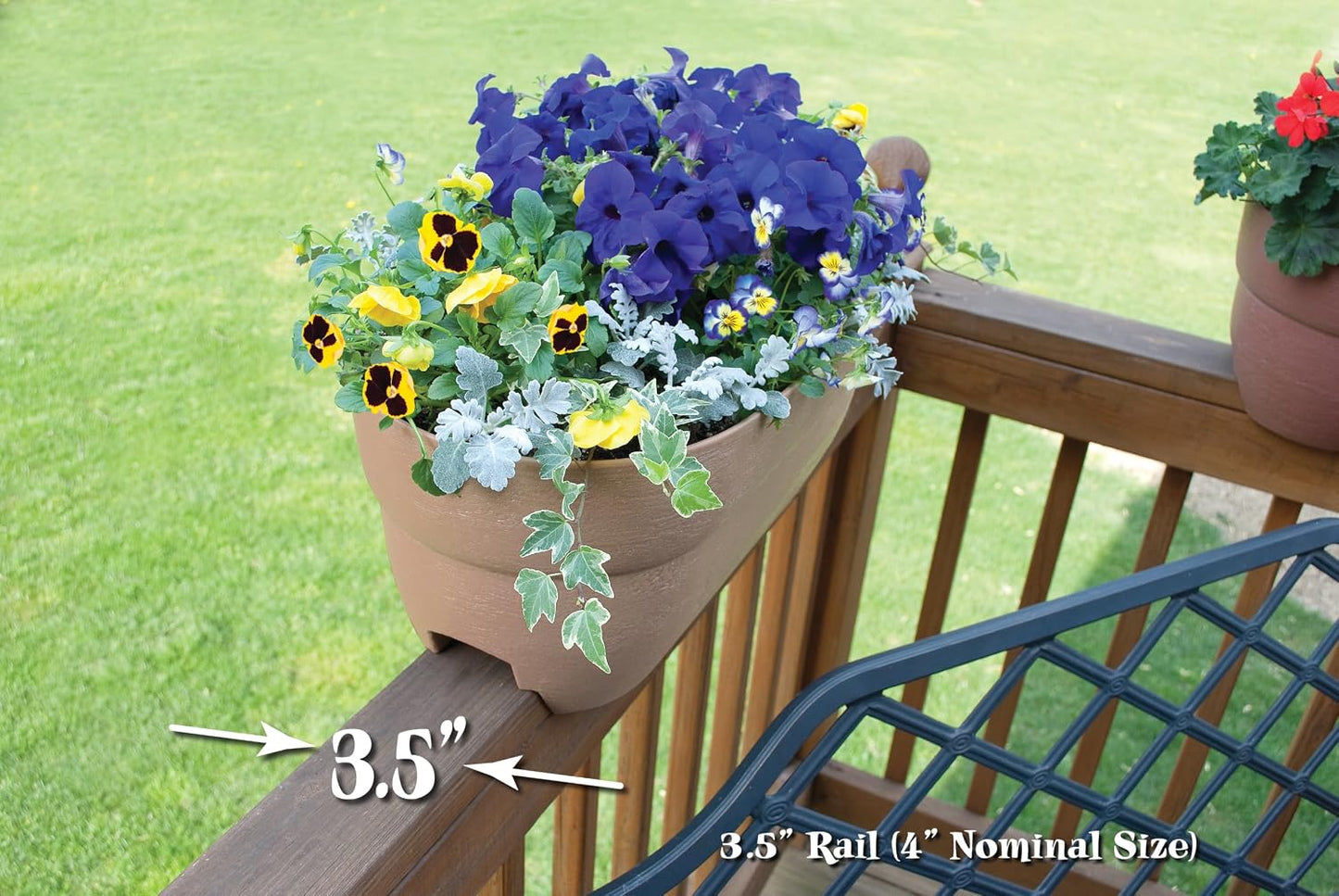 EMSCO Bloomers 24in Railing Planter w/ Drainage Holes Weatherproof Resin Sand