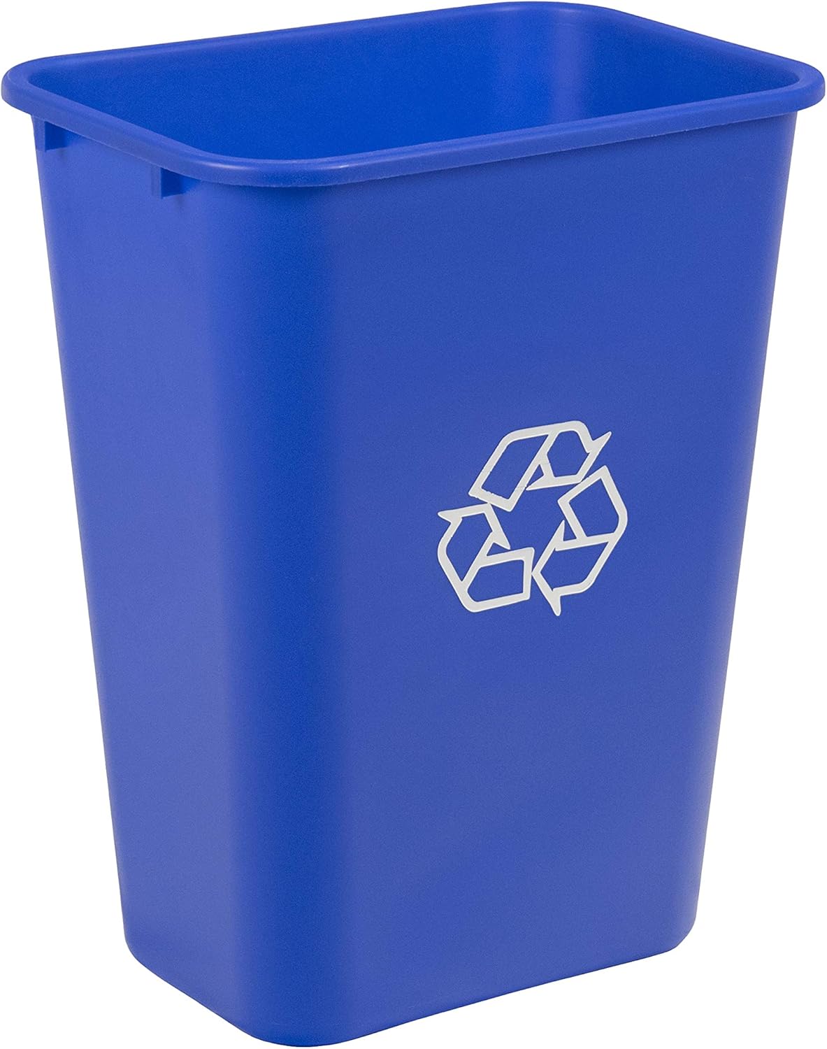 Amazon Basics 10 Gal Rectangular Commercial Wastebasket Blue Recycle Logo