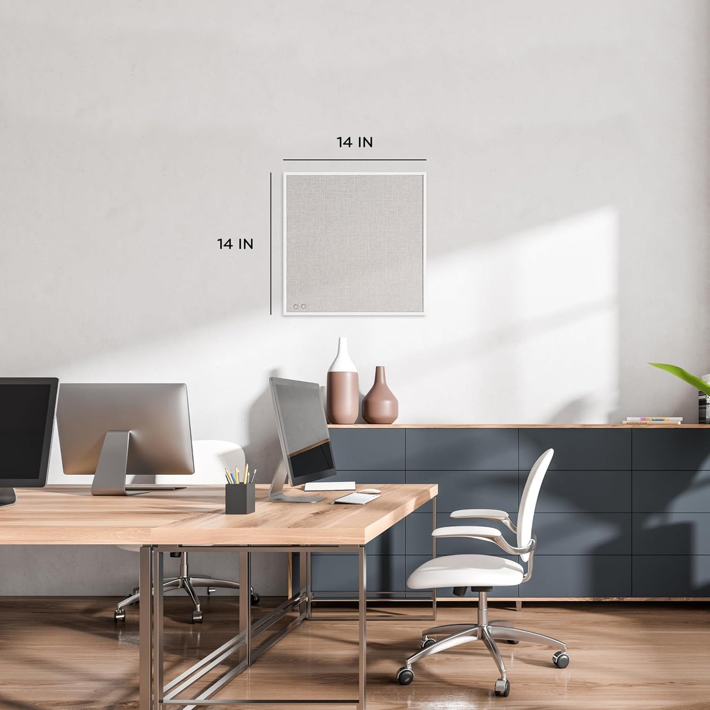 U Brands Farmhouse Linen Bulletin Board 14x14 White Metal Frame Pin Board