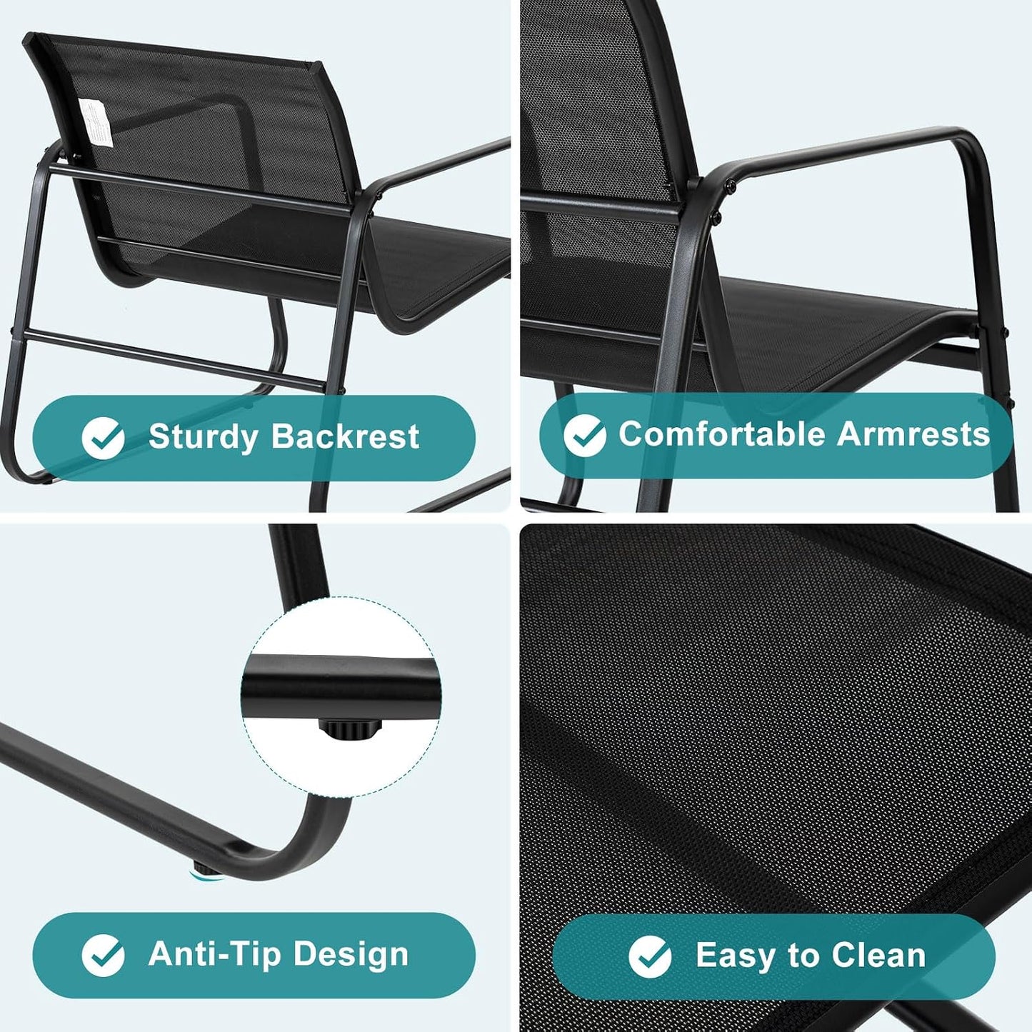 DUMOS 3 Piece Patio Bistro Furniture Set Table &amp; Chairs Balcony Poolside