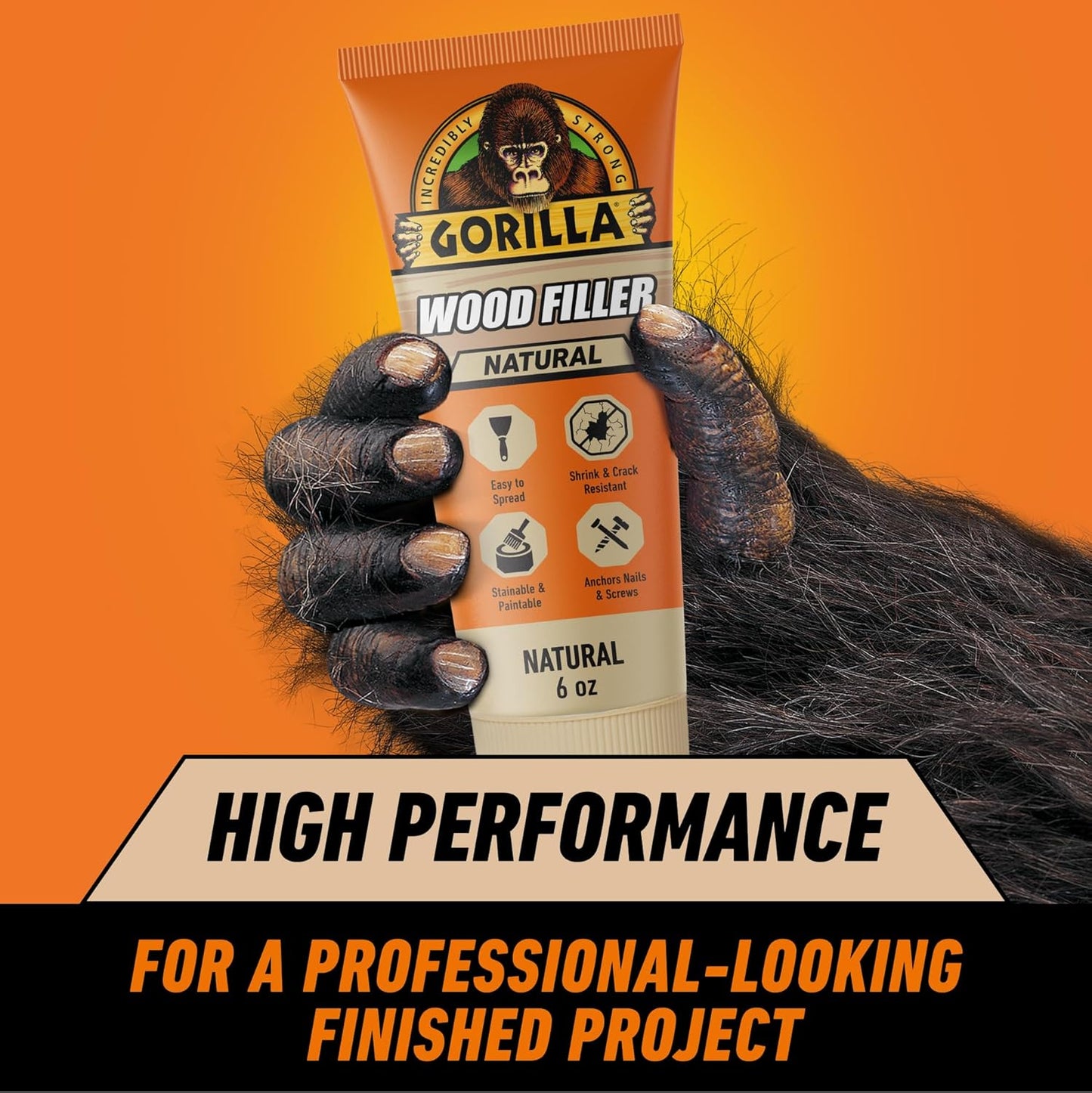 Gorilla All Purpose Wood Filler Natural 6oz Tube Water Resistant Indoor Outdoor