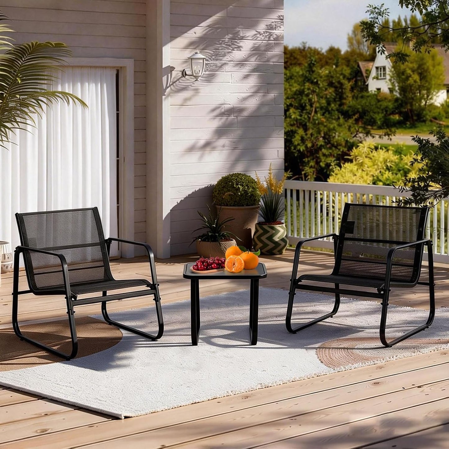 DUMOS 3 Piece Patio Bistro Furniture Set Table &amp; Chairs Balcony Poolside