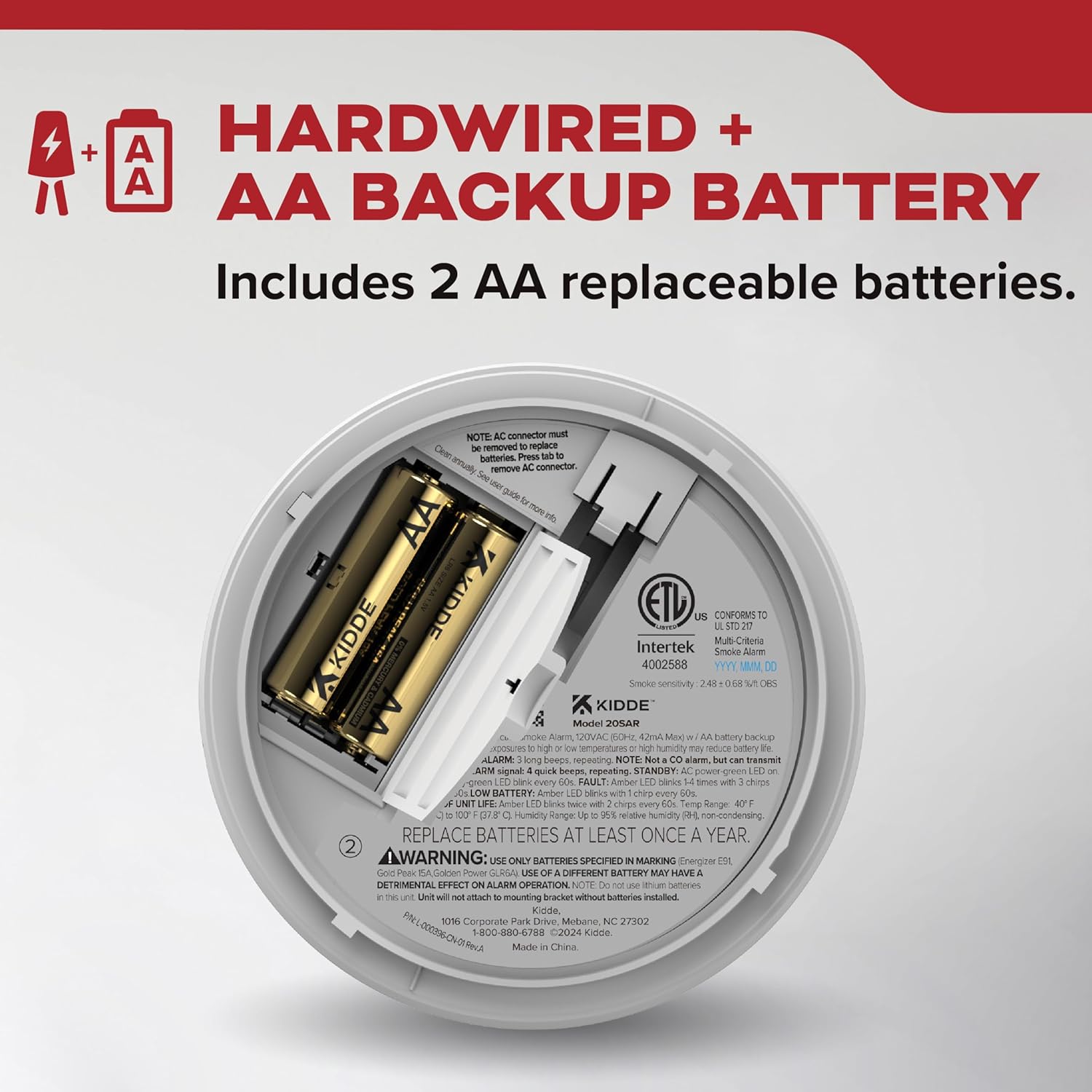 Kidde Hardwired Smoke Detector AA Battery Backup Interconnectable 2 Pack LED