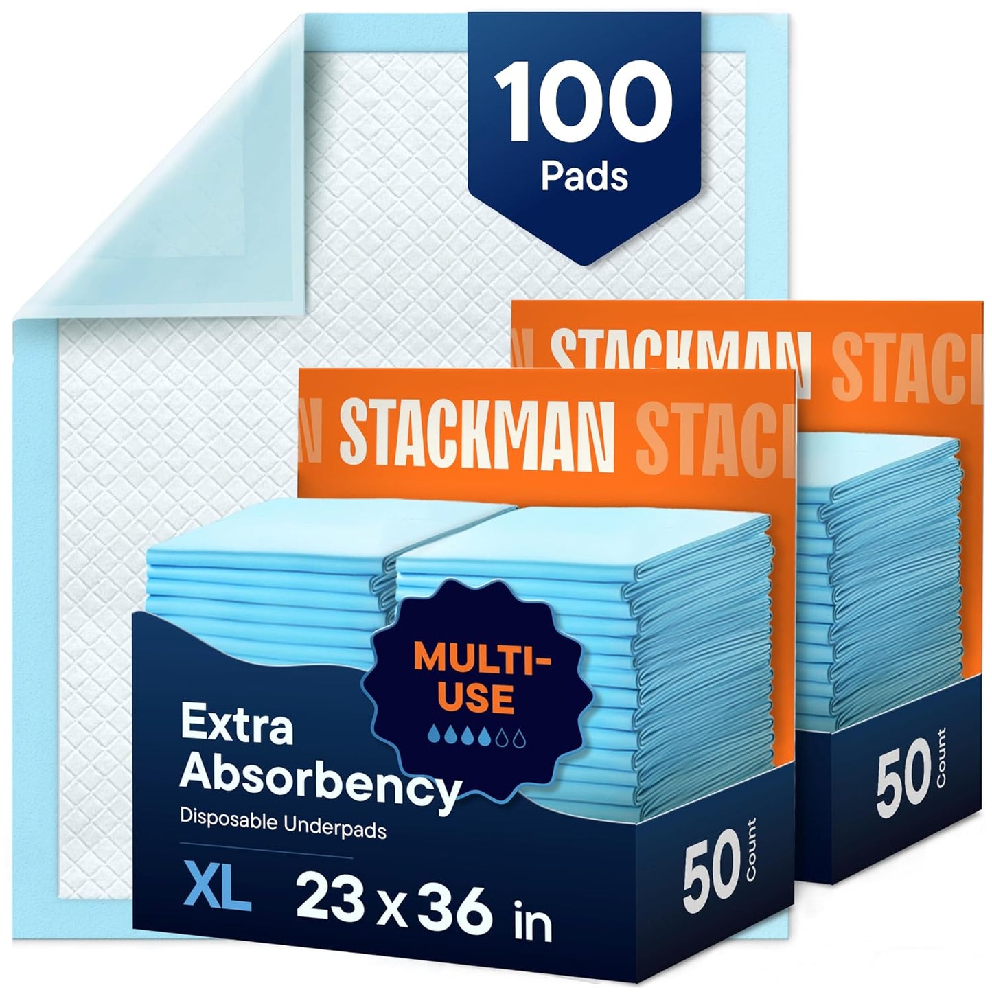 Stack Man Chucks Pads 100-Pack 23x36 Disposable Underpads Bed Pads Incontinence