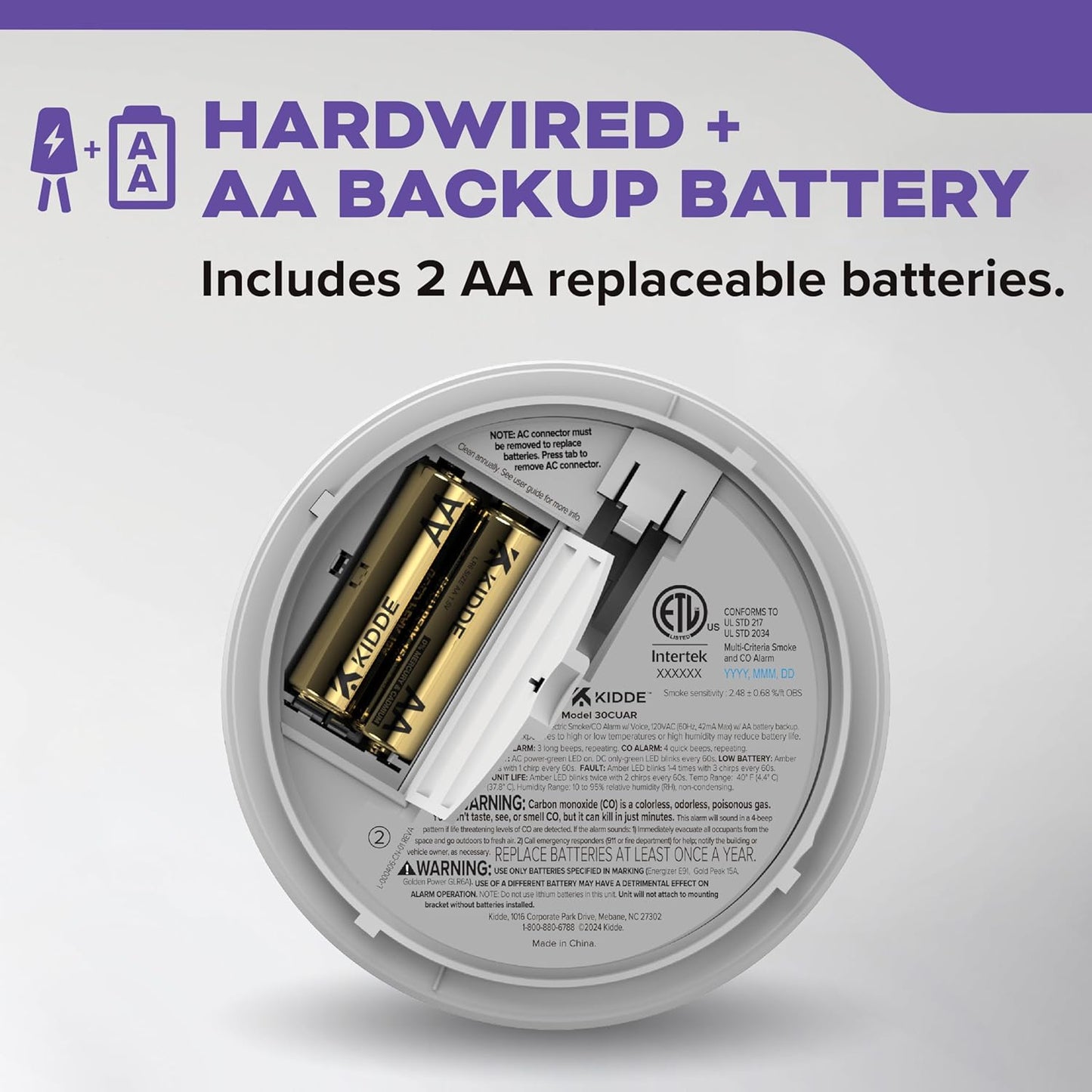 Kidde Hardwired Smoke & CO Detector AA Battery Backup Interconnect 2 Pack