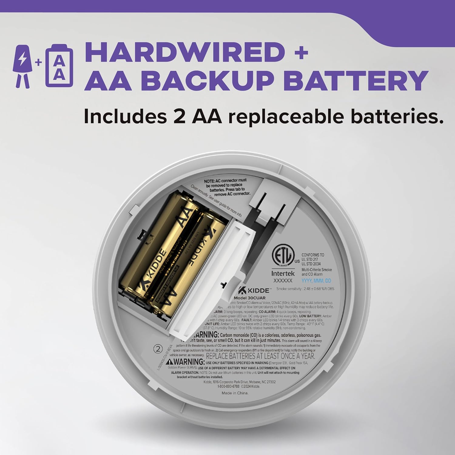 Kidde Hardwired Smoke & CO Detector AA Battery Backup Interconnect 2 Pack