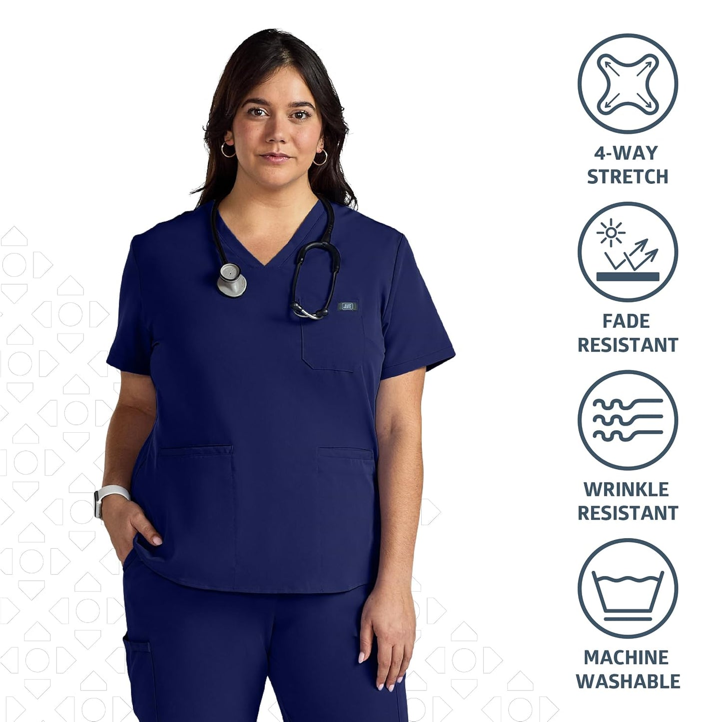 AVE Lex Women's Scrub Top XL Navy Tunic 4-Way Stretch Wrinkle-Resistant Nurse
