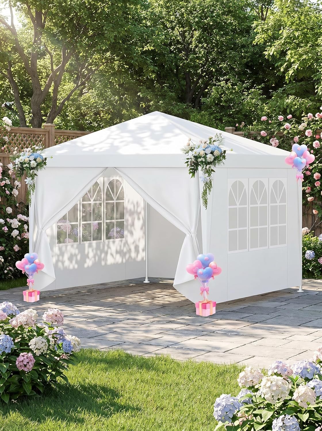 COBIZI 10x10 FT Party Tent w/ 4 Sidewalls White Lightweight Canopy