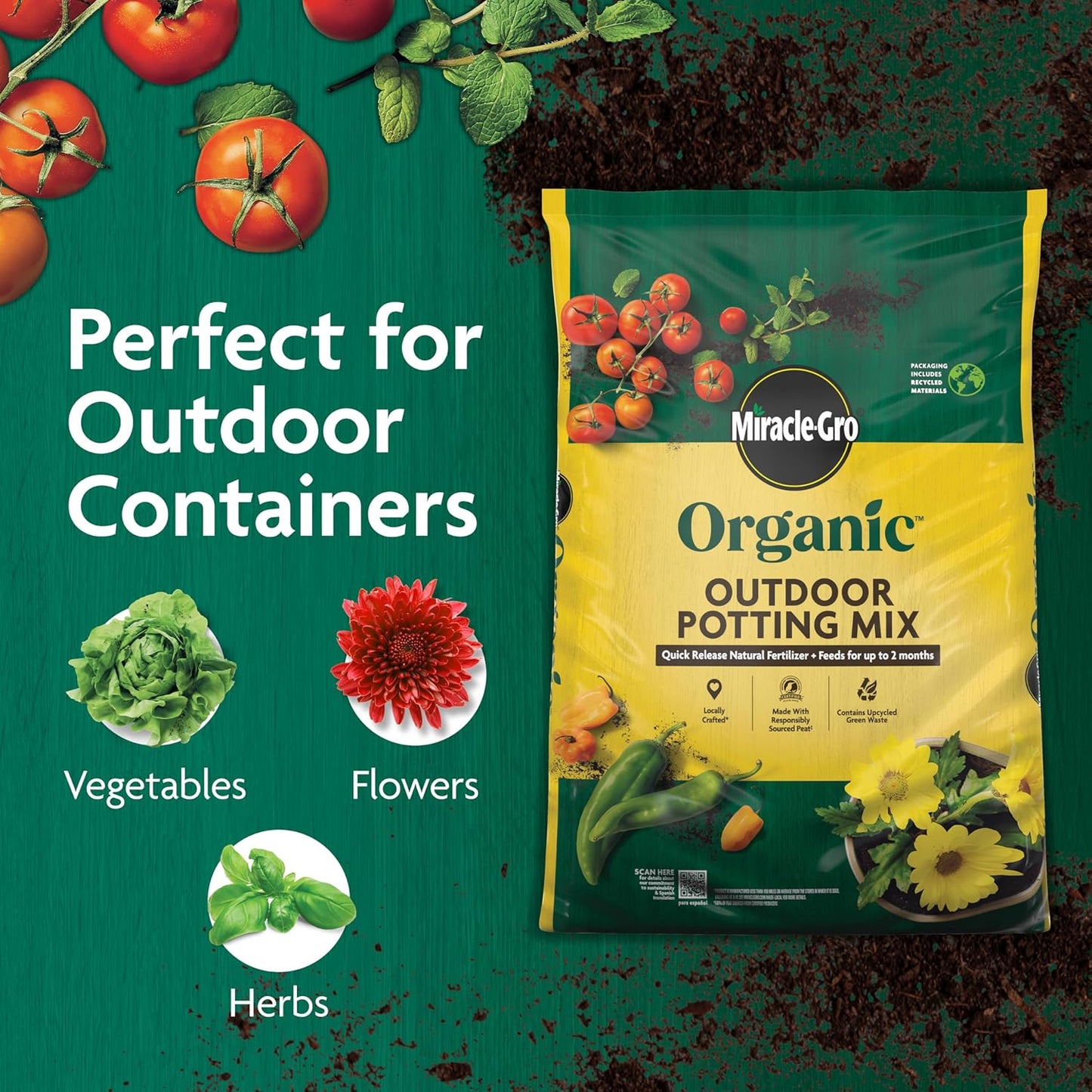 Miracle-Gro Organic Outdoor Potting Mix 16 Qt w/ Natural Fertilizer