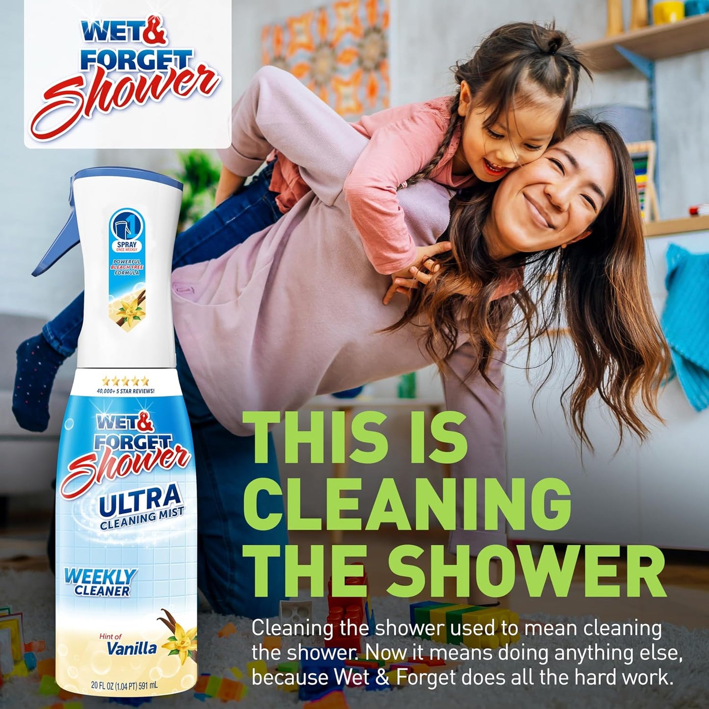 Wet & Forget Shower Ultra Cleaner Mist Vanilla 20oz Spray + Refill No Scrub