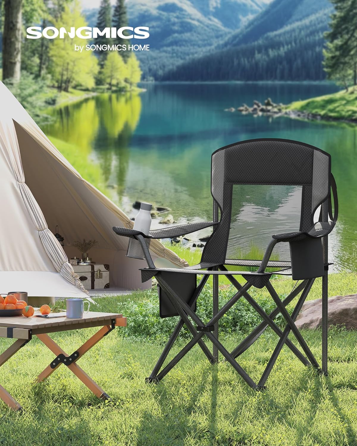 SONGMICS Oversized Folding Camping Chair 352 lb w/ Cooler Bag &amp; Storage Bag