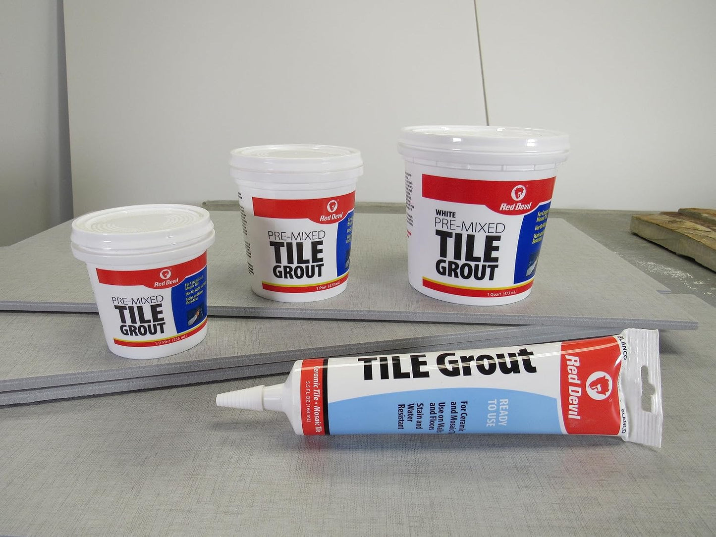 Red Devil 0428 Pre-Mixed Tile Grout 1 Pint White Wall & Floor Made in USA