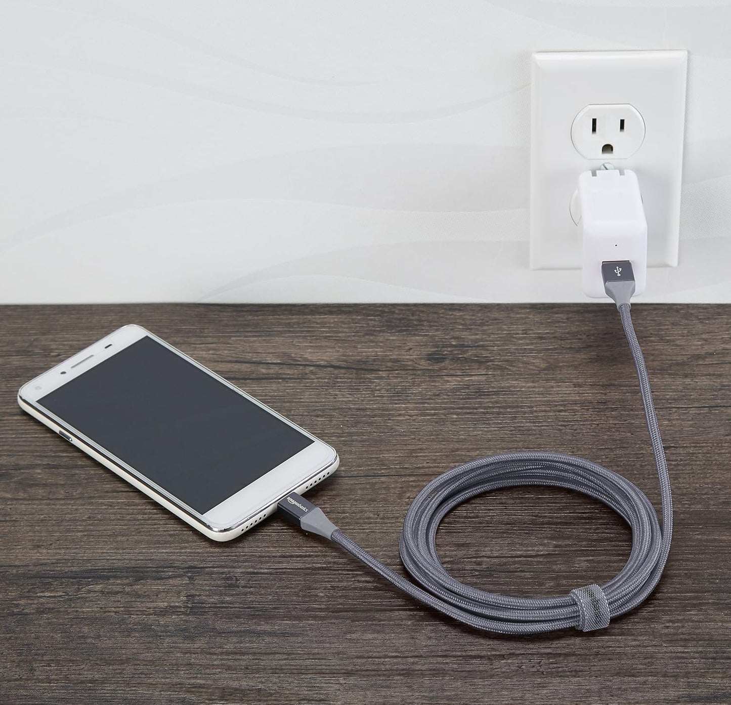 Amazon Basics Micro USB to USB-A 2.0 Fast Charging Cable, Nylon Braided Cord, Android Charger, 480Mbps Transfer Speed, 6 Foot, Dark Gray