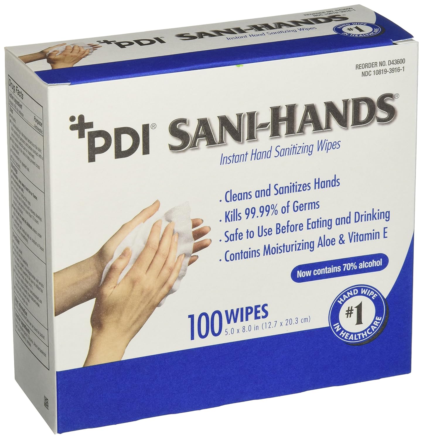 PDI Sani-Hands Instant Hand Sanitizing Wipes 5x8in 100 Pack D43600