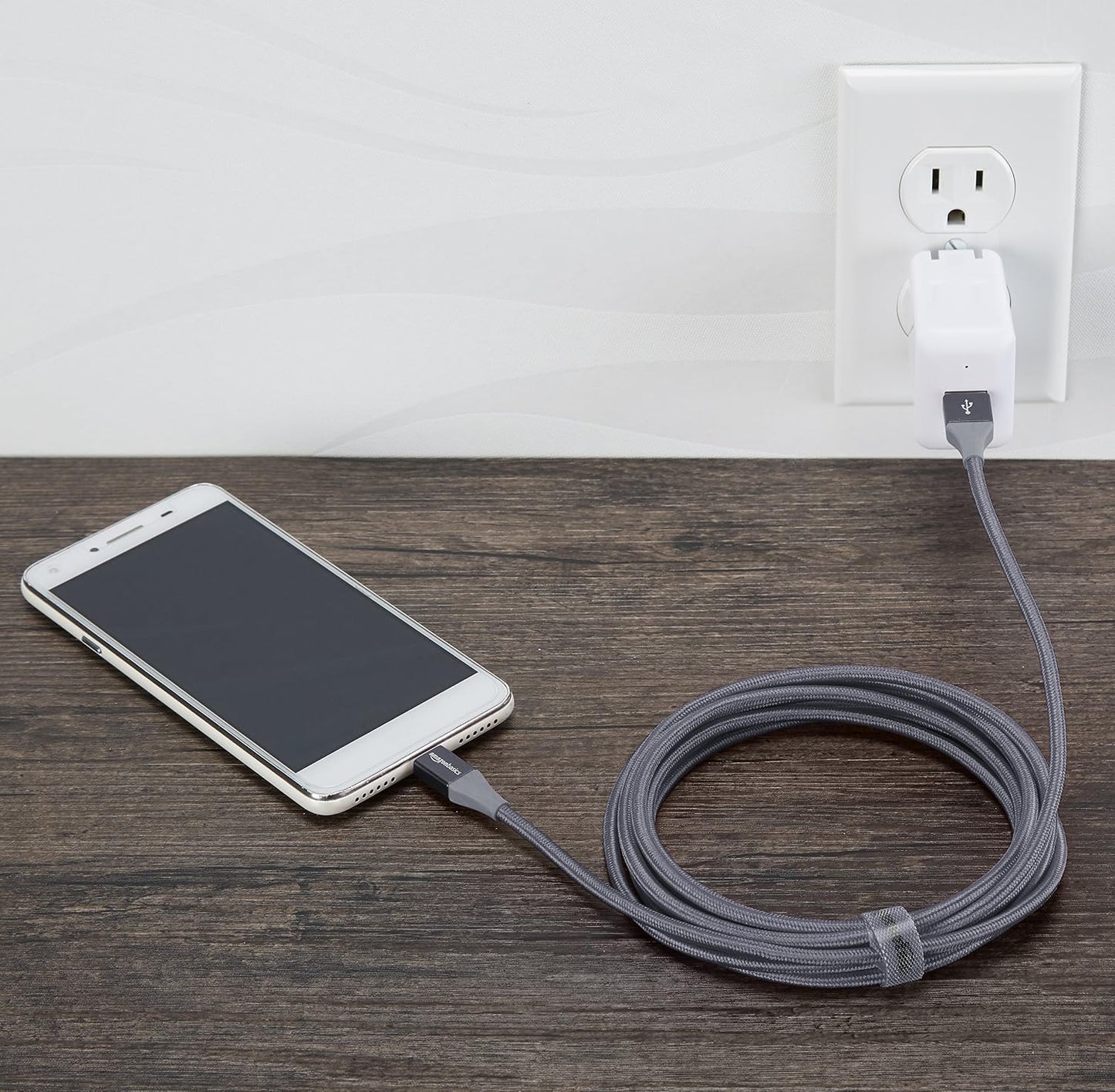 Amazon Basics Micro USB to USB-A 2.0 Fast Charging Cable, Nylon Braided Cord, Android Charger, 480Mbps Transfer Speed, Gold-Plated, 10 Foot, Dark Gray
