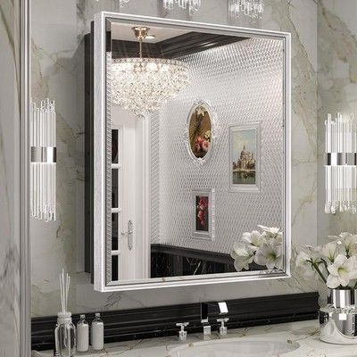 Keonjinn 21x27in Gold Medicine Cabinet w/ Mirror Recessed Surface Bathroom