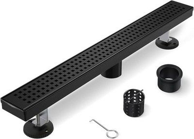 HTOH Black Shower Drain 36in Linear Removable Square Cover 304 Stainless Matte