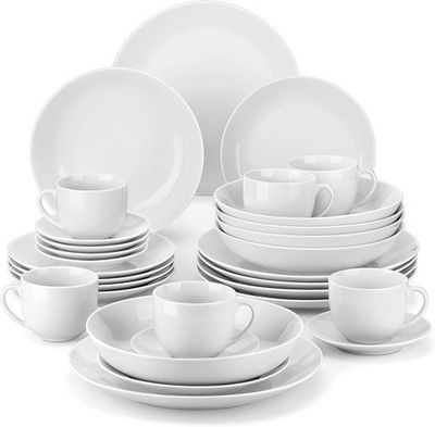 MALACASA 30-Piece Porcelain Dinnerware Set Modern White Round Dish Set for 6