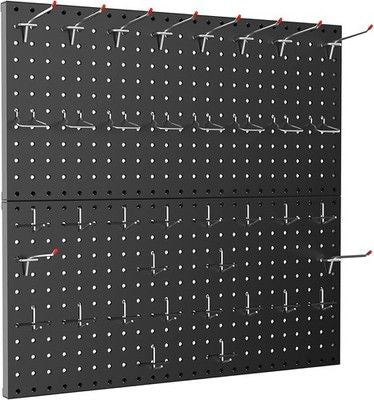 TORACK 24x24in Metal Pegboard Wall Organizer 70pc Garage Tool Storage Hooks