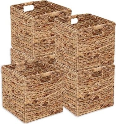Wicker Storage Baskets Set of 5 Water Hyacinth Handwoven Cube Organizer Laundry