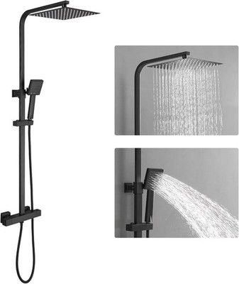 Homevacious 9in Wall Mount Outdoor Shower Kit Rainfall & Handheld Matte Black