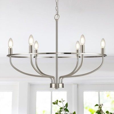 FookChak 6-Light Brushed Nickel Chandelier Chrome Candle Kitchen Dining Fixture