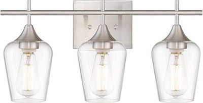 Osimir 3-Light 21in Brushed Nickel Bathroom Vanity Light Clear Glass Modern