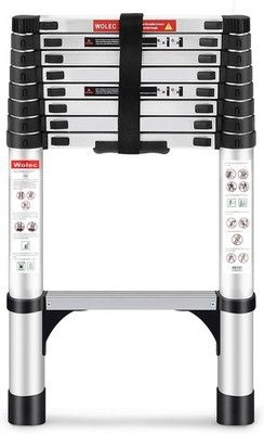 Wolec 14.5ft A Frame Telescoping Extension Ladder Aluminum 330lb Silver