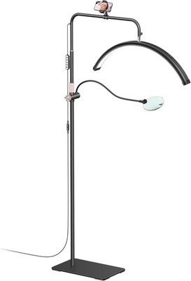 AURELLE Half Moon Lash Light LED Floor Lamp 4X Magnifier Phone Holder Eyelash